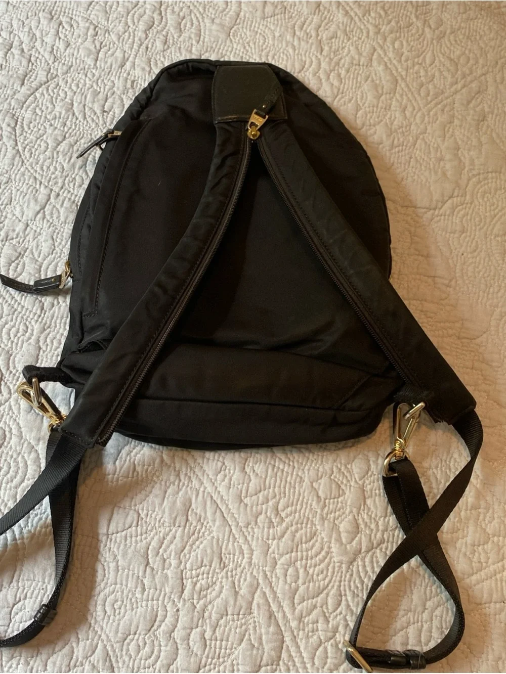 Tumi Black Nylon Backpack with Gold Hardware